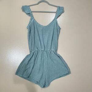 Saturday Sunday Anthropologie Blue Linen Romper Shorts One Piece Coastal Beach S
